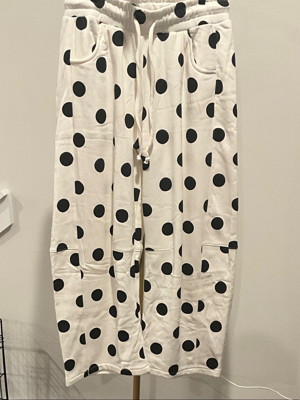 Zenana Black Polka Dot Wide Leg Barrel Sweatpants